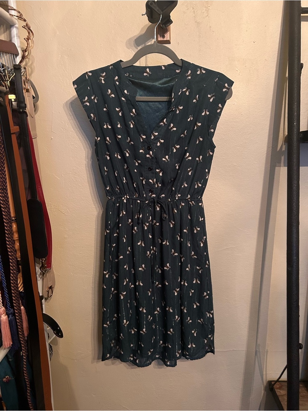 Women's Teal Floral Tie-Waist Mini Dress